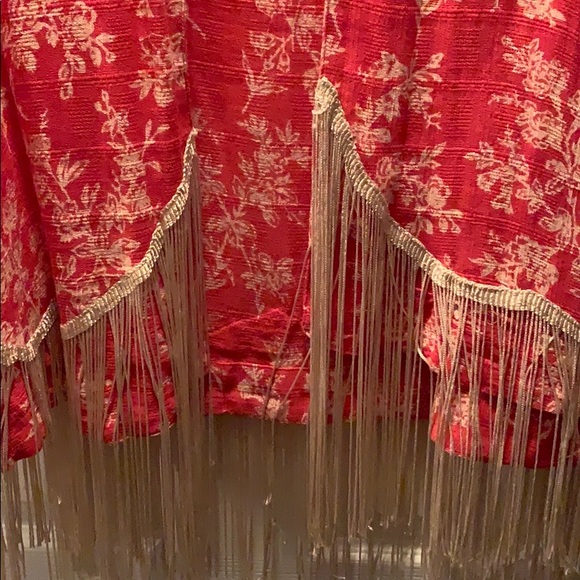 Orange & cream print fringe vest- 1 size fits all - Picture 2 of 4